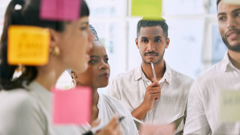 I have an idea. Shot of businesspeople having a meeting in a boardroom at work.